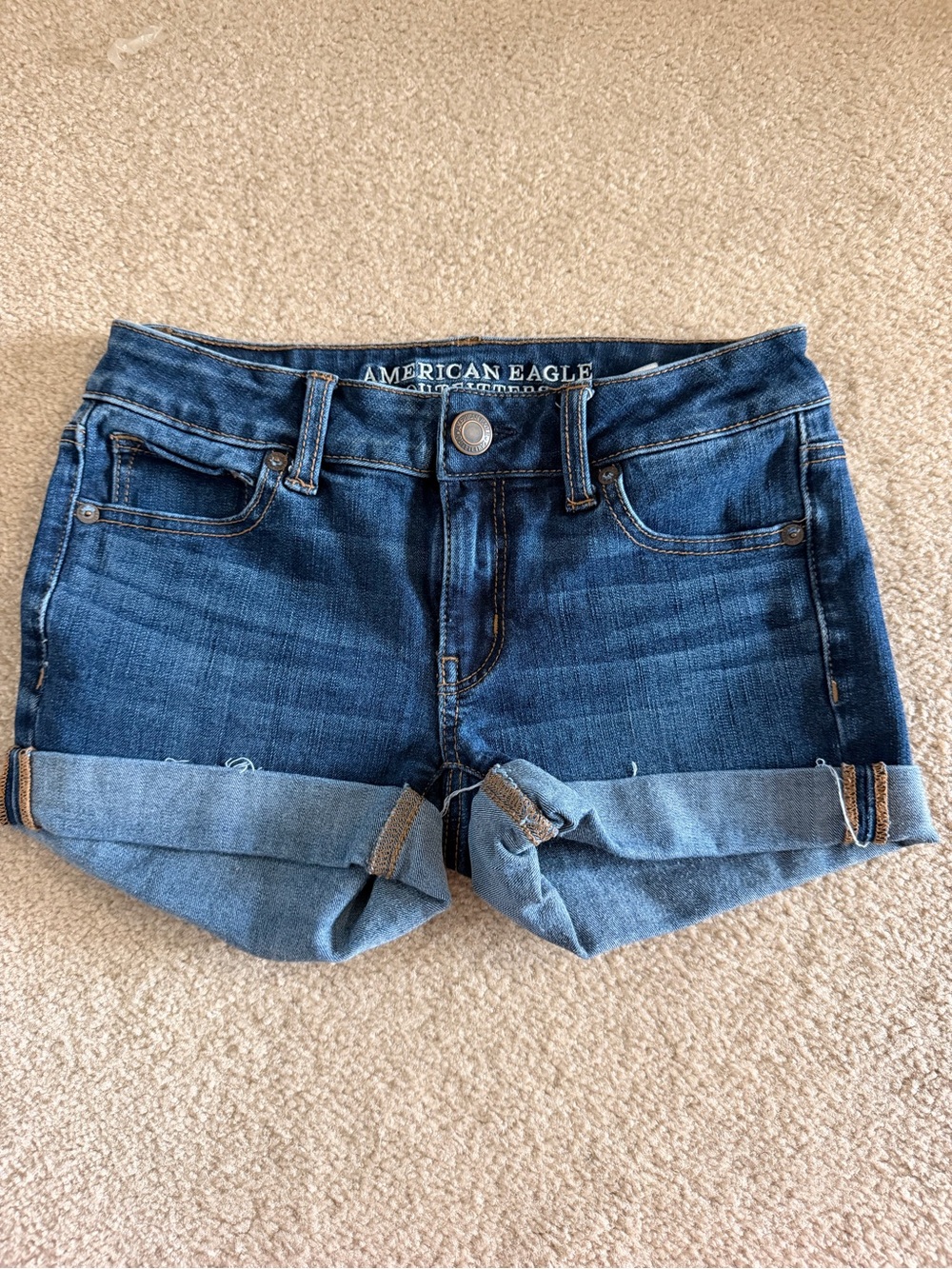 American Eagle Outfitters Dark Blue Rolled-Hem Denim Shorts